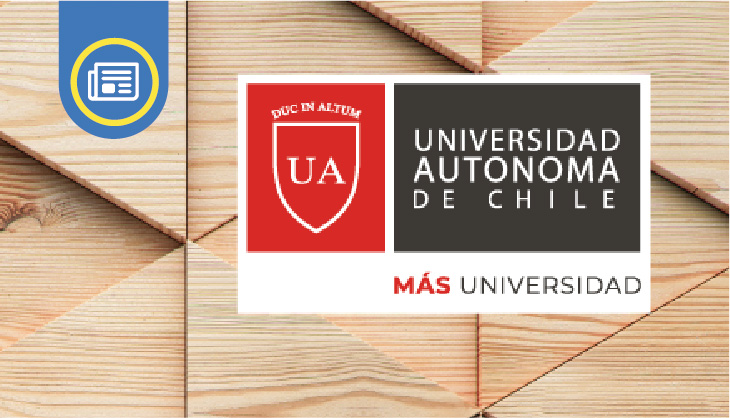 Logo de la Universidad Autonoma de Chile con un fondo de madera